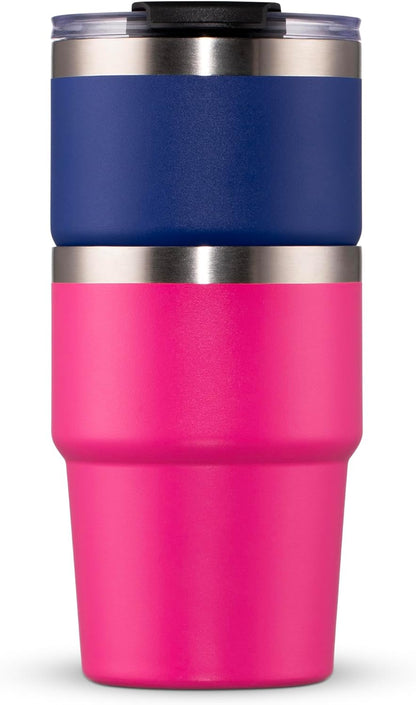 16oz Iced Coffee Cup With Lids, Water Bottle With Straw, Double Layer Vacuum Stainless Steel Insulated Tumbler, Stackable, Cup holder compatibility,Reusable Travel Mug, Blue