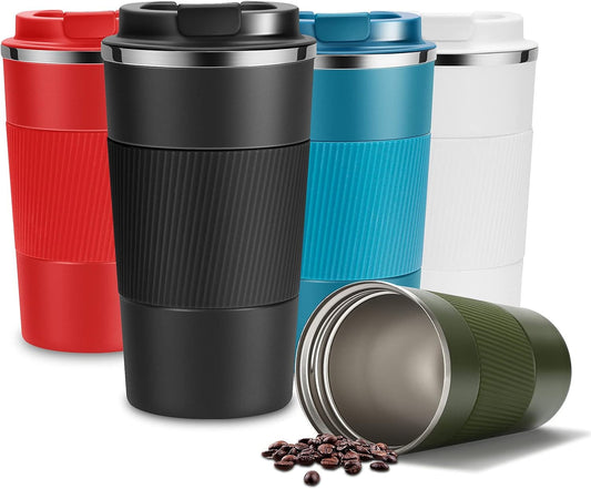 Travel Mug Reusable Insulated Coffee Cups Vacuum Insulation Stainless Steel Thermal Mug for Hot Cold Drinks (Black-510ml)