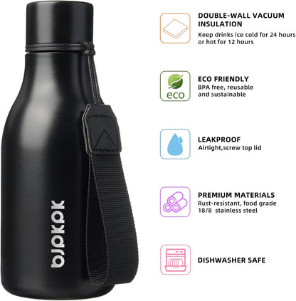 18oz Insulated Water Bottle, Stainless Steel Bottle with Carry Strap | Keep Cold & Hot Vacuum Insulation, Leak-Proof BPA-Free Design, Slim Bottle Fits Most Cup Holders for Gym, Office & Travel - Colors B