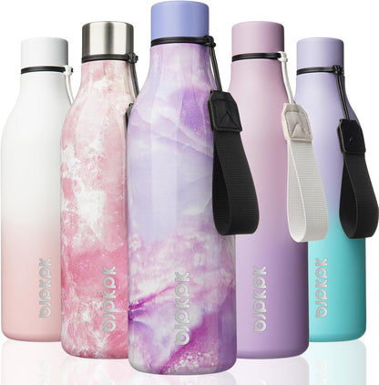 18oz Insulated Water Bottle, Stainless Steel Bottle with Carry Strap | Keep Cold & Hot Vacuum Insulation, Leak-Proof BPA-Free Design, Slim Bottle Fits Most Cup Holders for Gym, Office & Travel - Colors B
