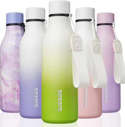 18oz Insulated Water Bottle, Stainless Steel Bottle with Carry Strap | Keep Cold & Hot Vacuum Insulation, Leak-Proof BPA-Free Design, Slim Bottle Fits Most Cup Holders for Gym, Office & Travel - Colors B