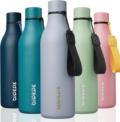 18oz Insulated Water Bottle, Stainless Steel Bottle with Carry Strap | Keep Cold & Hot Vacuum Insulation, Leak-Proof BPA-Free Design, Slim Bottle Fits Most Cup Holders for Gym, Office & Travel - Colors B