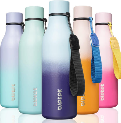 18oz Insulated Water Bottle, Stainless Steel Bottle with Carry Strap | Keep Cold & Hot Vacuum Insulation, Leak-Proof BPA-Free Design, Slim Bottle Fits Most Cup Holders for Gym, Office & Travel - Colors B