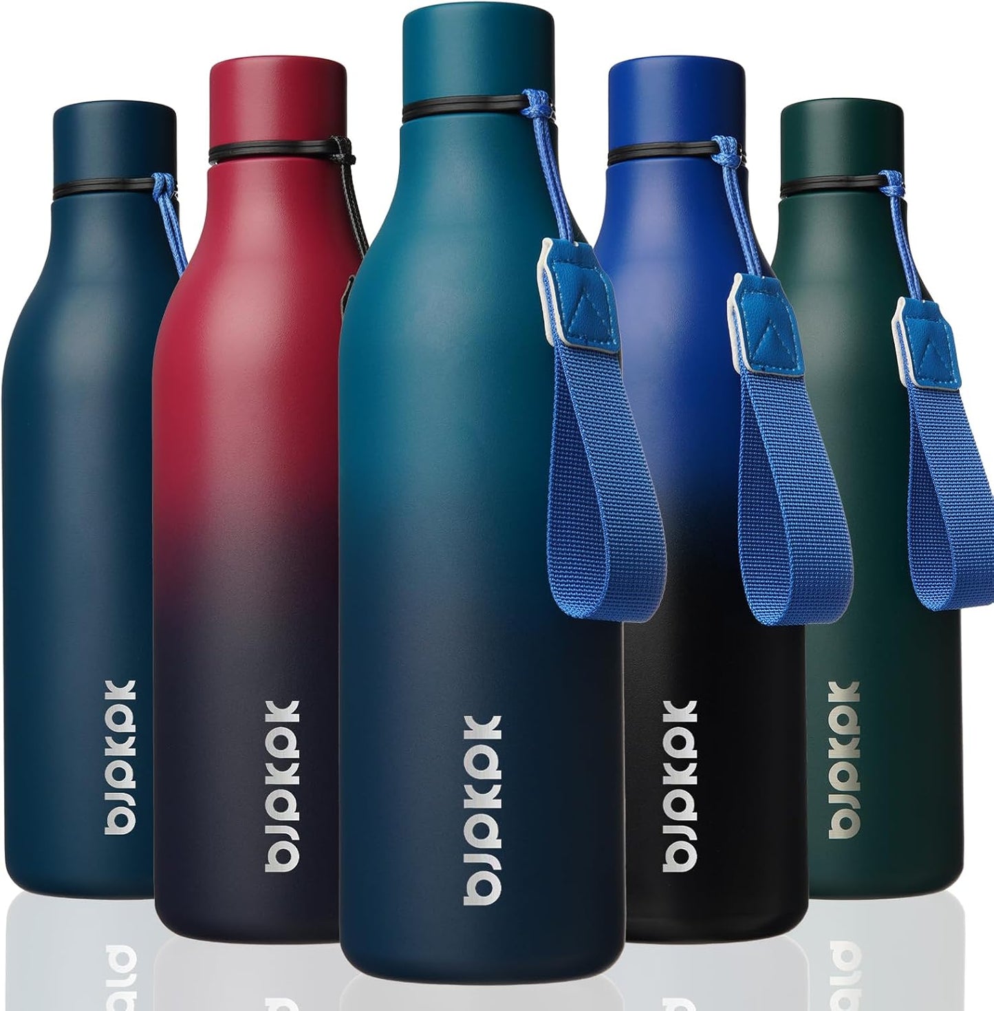 18oz Insulated Water Bottle, Stainless Steel Bottle with Carry Strap | Keep Cold & Hot Vacuum Insulation, Leak-Proof BPA-Free Design, Slim Bottle Fits Most Cup Holders for Gym, Office & Travel - Colors B