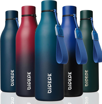 18oz Insulated Water Bottle, Stainless Steel Bottle with Carry Strap | Keep Cold & Hot Vacuum Insulation, Leak-Proof BPA-Free Design, Slim Bottle Fits Most Cup Holders for Gym, Office & Travel - Colors B