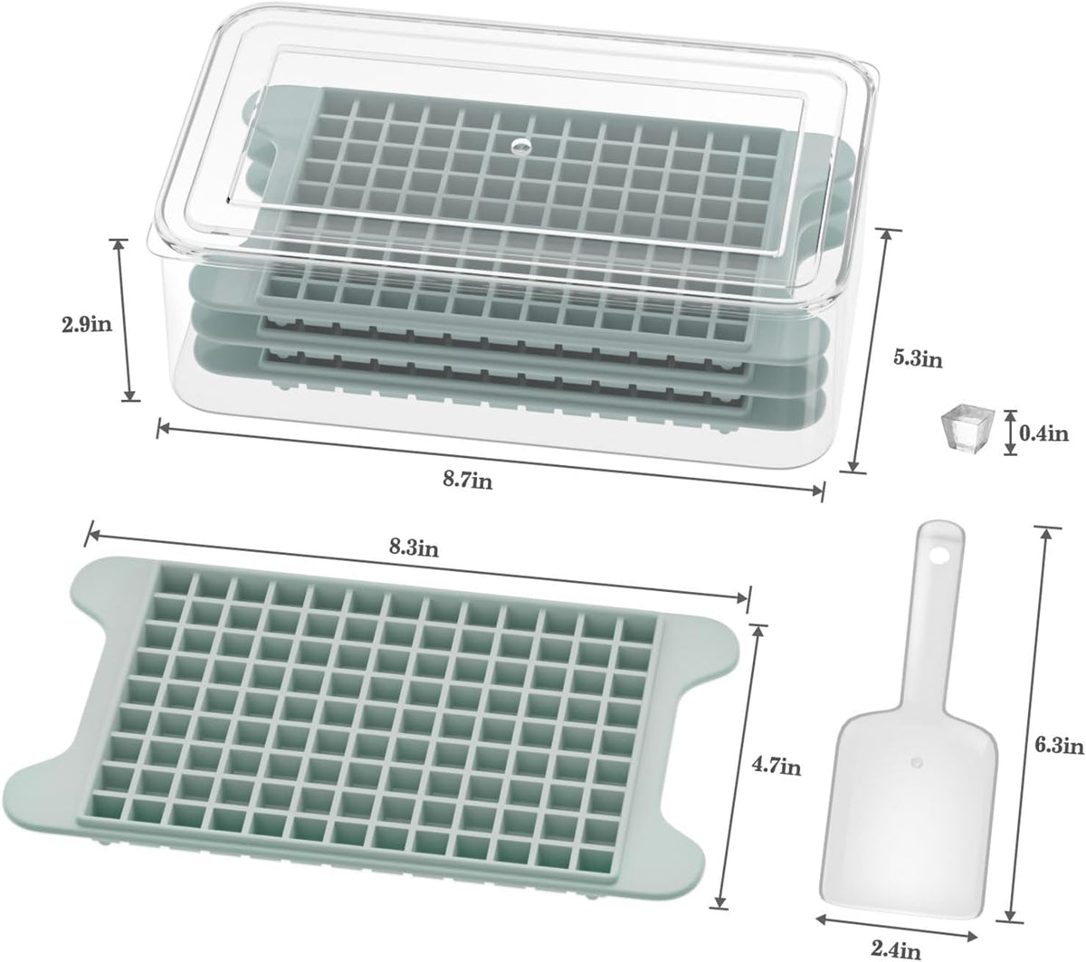 Mini Ice Cube Tray for Freezer: Nugget Ice Cube Tray with Bin - Crushed Ice Tray Making 4×117 PCS Icecube - Easy Release Iced Maker Trays
