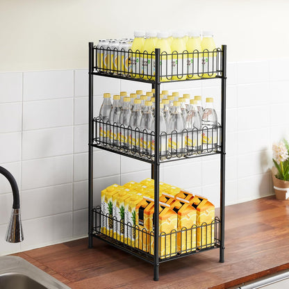 Water Bottle Holder Rack 3 Tier Soda Drink Organizer Vertical Metal Food Storage Shelf for Kitchen Countertop Pantry, Can Storage Organizer for Pantry