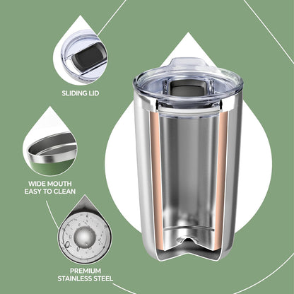 17 oz Travel Coffee Mug, Double Wall Vacuum Stainless Steel Insulated Coffee Tumbler With Lid, Splash-Proof & Cup Holder Friendly, Keeps Drinks Hot/Cold, Dishwasher Safe, Celadon