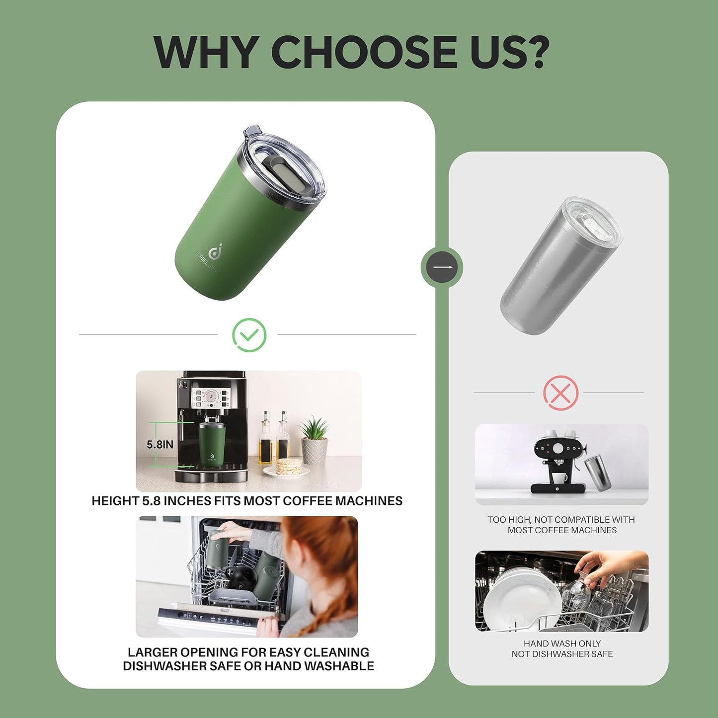 17 oz Travel Coffee Mug, Double Wall Vacuum Stainless Steel Insulated Coffee Tumbler With Lid, Splash-Proof & Cup Holder Friendly, Keeps Drinks Hot/Cold, Dishwasher Safe, Celadon