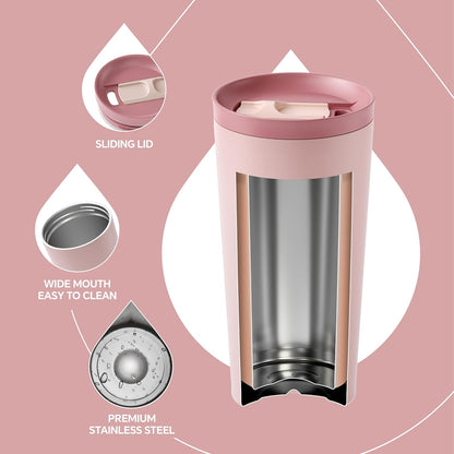 17 oz Travel Coffee Mug, Double Wall Vacuum Stainless Steel Insulated Coffee Tumbler With Lid, Splash-Proof & Cup Holder Friendly, Keeps Drinks Hot/Cold, Dishwasher Safe, Celadon