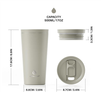 17 oz Travel Coffee Mug, Double Wall Vacuum Stainless Steel Insulated Coffee Tumbler With Lid, Splash-Proof & Cup Holder Friendly, Keeps Drinks Hot/Cold, Dishwasher Safe, Celadon
