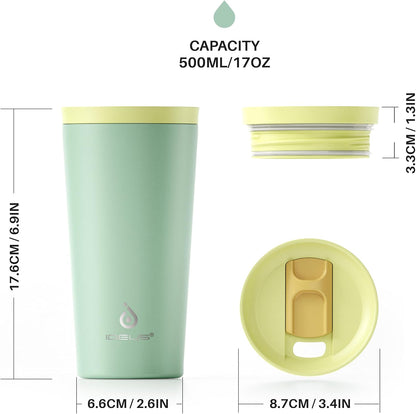 17 oz Travel Coffee Mug, Double Wall Vacuum Stainless Steel Insulated Coffee Tumbler With Lid, Splash-Proof & Cup Holder Friendly, Keeps Drinks Hot/Cold, Dishwasher Safe, Celadon