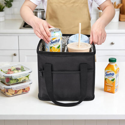Insulated Drink Carrier Bag with Handle, 2 Side Pockets, Black