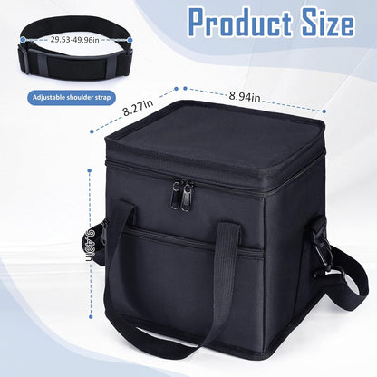 Insulated Drink Carrier Bag with Handle, 2 Side Pockets, Black
