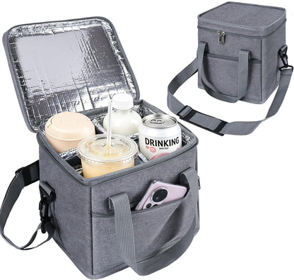 Insulated Drink Carrier Bag with Handle, 2 Side Pockets, Black