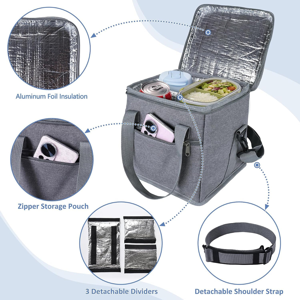 Insulated Drink Carrier Bag with Handle, 2 Side Pockets, Black