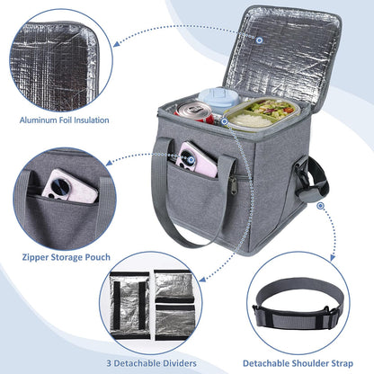 Insulated Drink Carrier Bag with Handle, 2 Side Pockets, Black