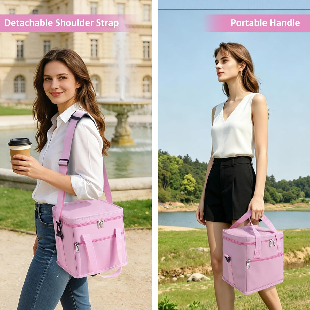 Insulated Drink Carrier Bag with Handle, 2 Side Pockets, Black