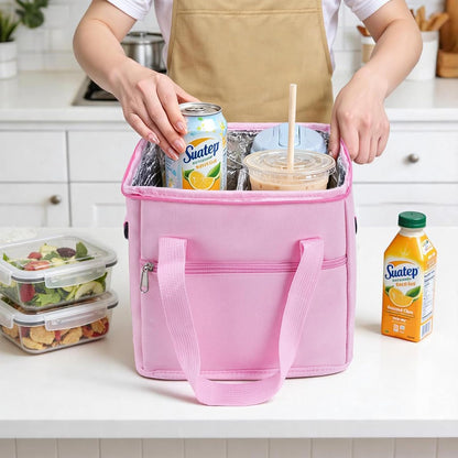 Insulated Drink Carrier Bag with Handle, 2 Side Pockets, Black