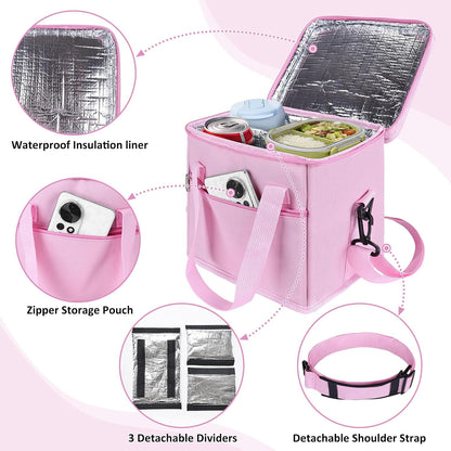 Insulated Drink Carrier Bag with Handle, 2 Side Pockets, Black