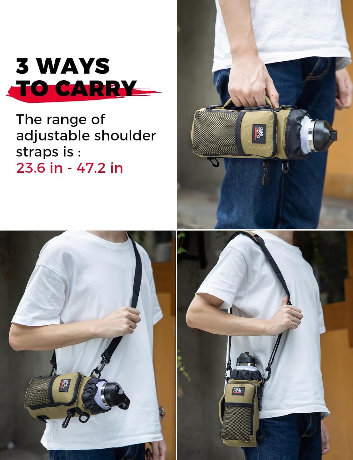 Water Bottle Holder Bag, Water Bottle Carrier with Adjustable Shoulder Strap, Water Bottle Pouch Holder for Hiking, Camping, Fishing, Compatible with YETI STANLEY SLM 32 oz, 40 oz, 64 oz