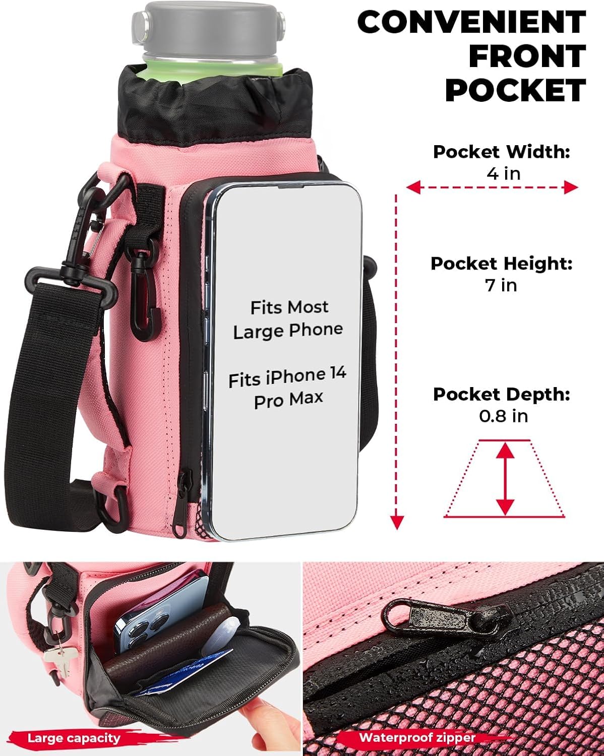 Water Bottle Holder Bag, Water Bottle Carrier with Adjustable Shoulder Strap, Water Bottle Pouch Holder for Hiking, Camping, Fishing, Compatible with YETI STANLEY SLM 32 oz, 40 oz, 64 oz