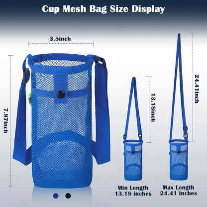 2 Packs Bottle Holder With Strap, Mesh Sling With Adjustable Shoulder Strap, Portable Bag With Pocket, Water Bottle Carrier for Walking, Hiking, Travelling