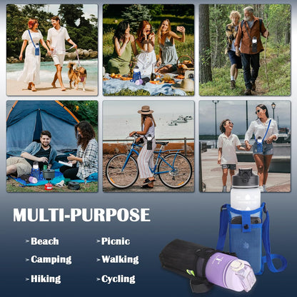 2 Packs Bottle Holder With Strap, Mesh Sling With Adjustable Shoulder Strap, Portable Bag With Pocket, Water Bottle Carrier for Walking, Hiking, Travelling