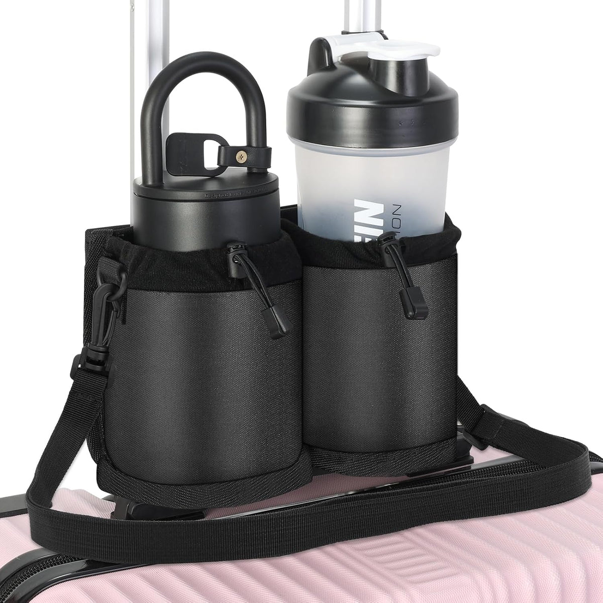 Extra Luggage Cup Holder Free Hand Drink Caddy for Suitcases to Travel and Business Trip,Travel Must Haves Men Women,Holds Two Coffee Cups,Passport,Flight Attendant Essential Organizer-Apricot