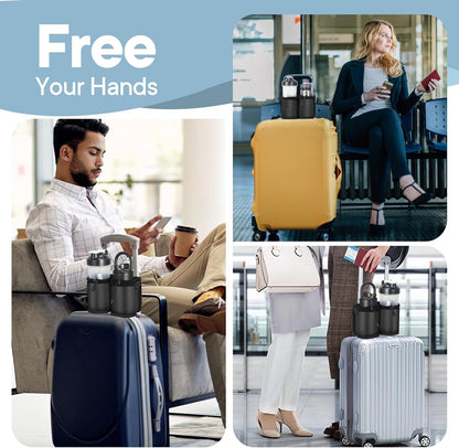 Extra Luggage Cup Holder Free Hand Drink Caddy for Suitcases to Travel and Business Trip,Travel Must Haves Men Women,Holds Two Coffee Cups,Passport,Flight Attendant Essential Organizer-Apricot