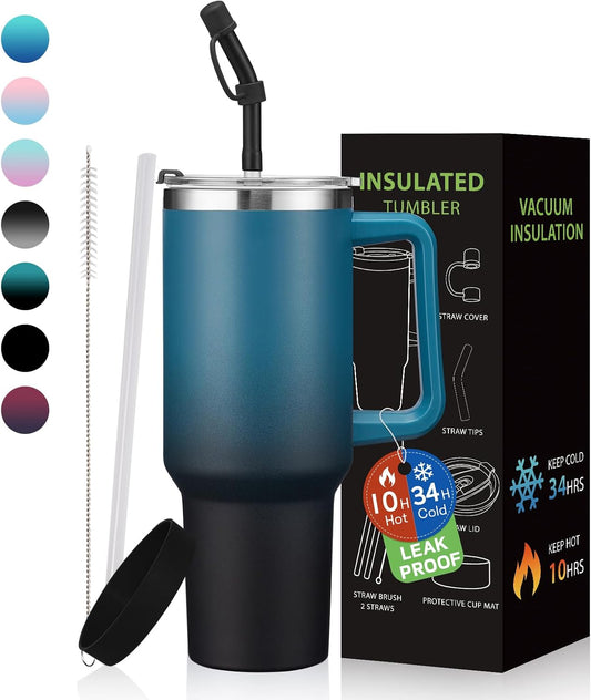 40 oz Tumbler With Handle Travel Coffee Mug Stainless Steel Cup with Straw
