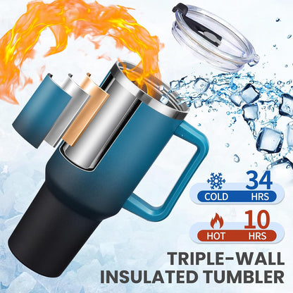 40 oz Tumbler With Handle Travel Coffee Mug Stainless Steel Cup with Straw