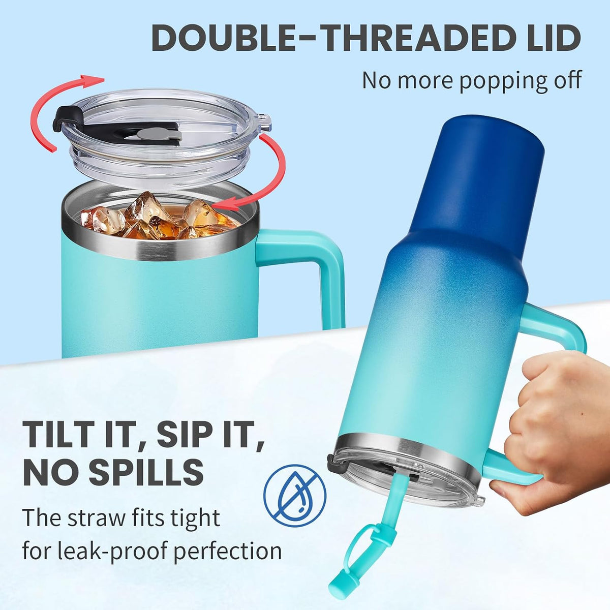 40 oz Tumbler With Handle Travel Coffee Mug Stainless Steel Cup with Straw