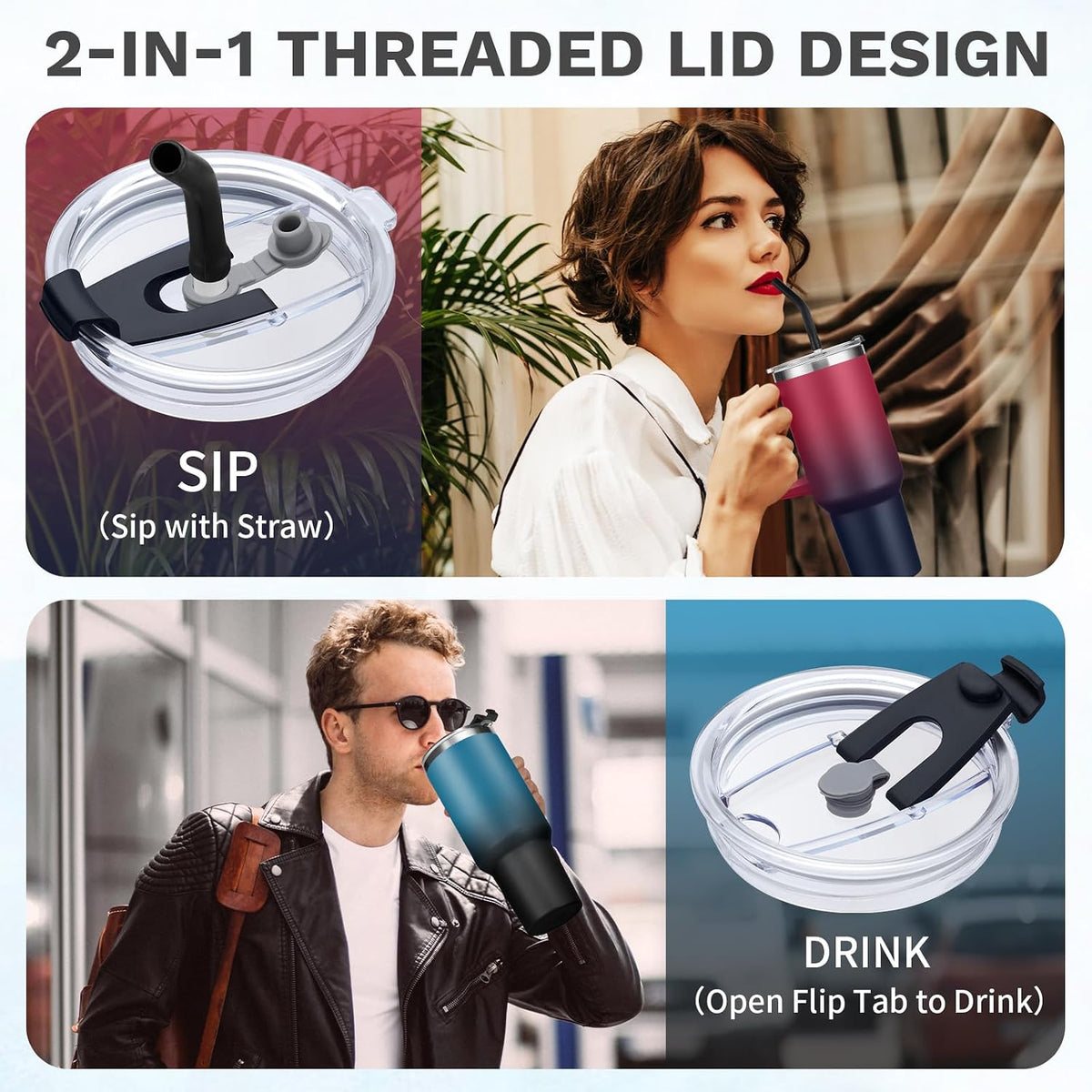 40 oz Tumbler With Handle Travel Coffee Mug Stainless Steel Cup with Straw
