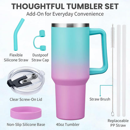 40 oz Tumbler With Handle Travel Coffee Mug Stainless Steel Cup with Straw