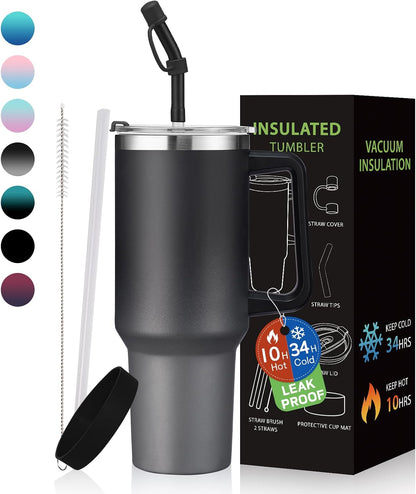 40 oz Tumbler With Handle Travel Coffee Mug Stainless Steel Cup with Straw