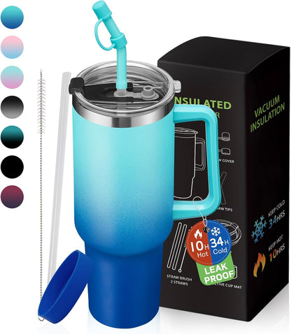40 oz Tumbler With Handle Travel Coffee Mug Stainless Steel Cup with Straw