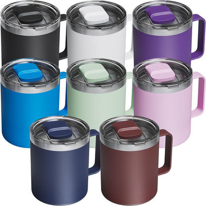 12oz Insulated Coffee Mug with 2 Lids & Handle, Stainless Steel Cup | Keeps Drinks Hot & Cold, Double Wall Vacuum Insulated Travel Tumbler for Home, Office & Outdoor, White - Colors B