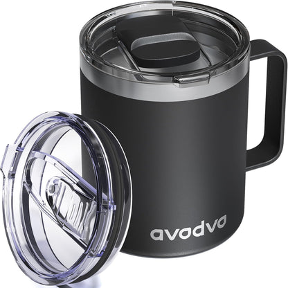 12oz Insulated Coffee Mug with 2 Lids & Handle, Stainless Steel Cup | Keeps Drinks Hot & Cold, Double Wall Vacuum Insulated Travel Tumbler for Home, Office & Outdoor, White - Colors B