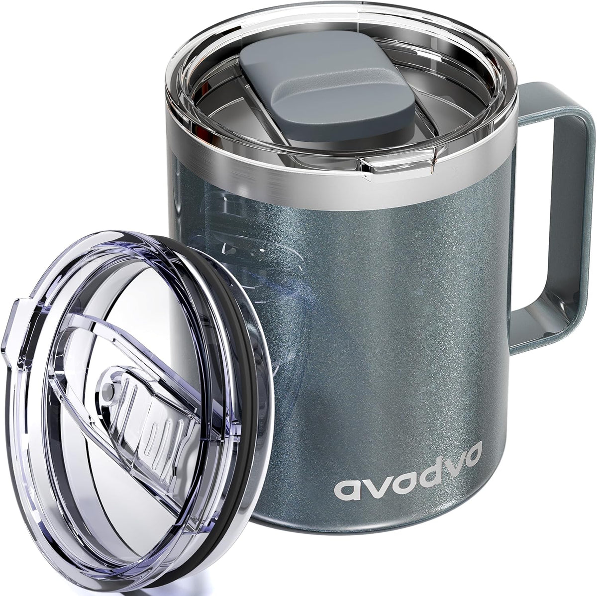 12oz Insulated Coffee Mug with 2 Lids & Handle, Stainless Steel Cup | Keeps Drinks Hot & Cold, Double Wall Vacuum Insulated Travel Tumbler for Home, Office & Outdoor, White - Colors B