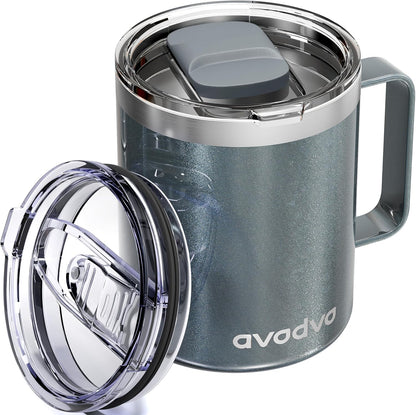 12oz Insulated Coffee Mug with 2 Lids & Handle, Stainless Steel Cup | Keeps Drinks Hot & Cold, Double Wall Vacuum Insulated Travel Tumbler for Home, Office & Outdoor, White - Colors B