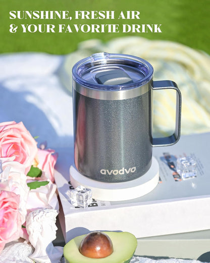 12oz Insulated Coffee Mug with 2 Lids & Handle, Stainless Steel Cup | Keeps Drinks Hot & Cold, Double Wall Vacuum Insulated Travel Tumbler for Home, Office & Outdoor, White - Colors B