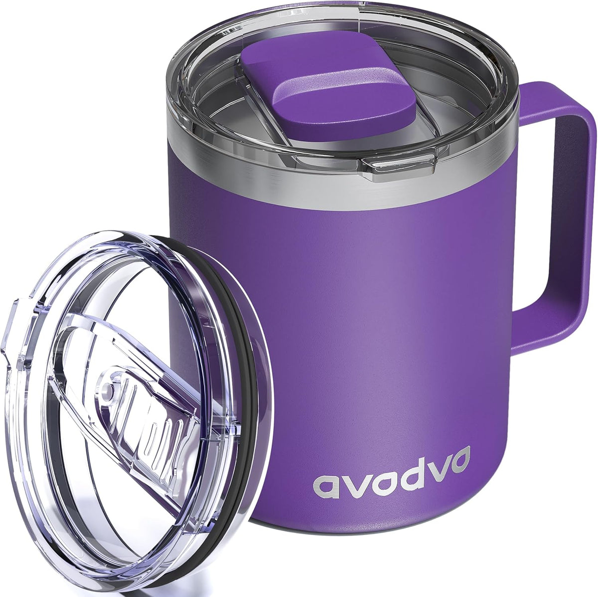 12oz Insulated Coffee Mug with 2 Lids & Handle, Stainless Steel Cup | Keeps Drinks Hot & Cold, Double Wall Vacuum Insulated Travel Tumbler for Home, Office & Outdoor, White - Colors B