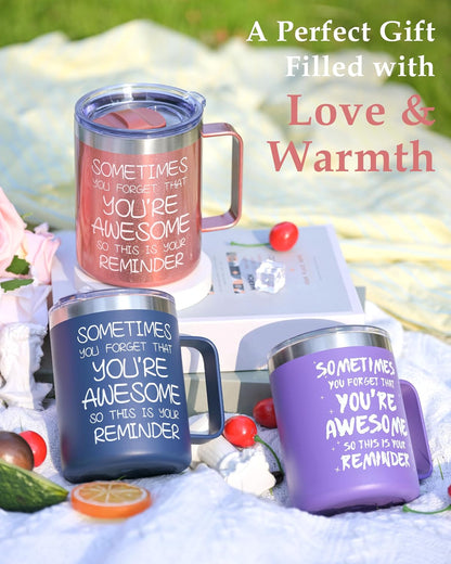12oz Insulated Coffee Mug with 2 Lids & Handle, Stainless Steel Cup | Keeps Drinks Hot & Cold, Double Wall Vacuum Insulated Travel Tumbler for Home, Office & Outdoor, White - Colors B