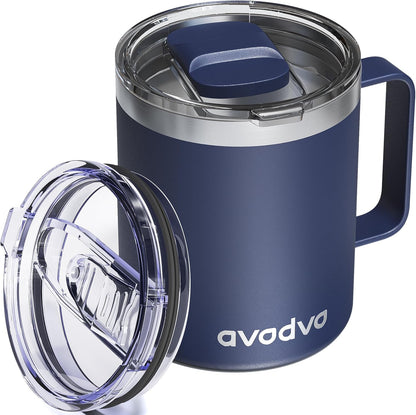 12oz Insulated Coffee Mug with 2 Lids & Handle, Stainless Steel Cup | Keeps Drinks Hot & Cold, Double Wall Vacuum Insulated Travel Tumbler for Home, Office & Outdoor, White - Colors B
