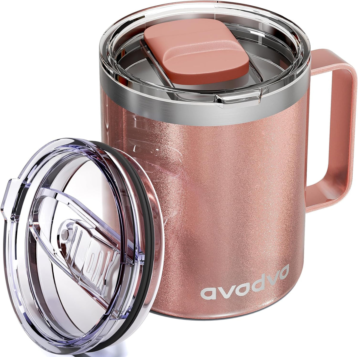 12oz Insulated Coffee Mug with 2 Lids & Handle, Stainless Steel Cup | Keeps Drinks Hot & Cold, Double Wall Vacuum Insulated Travel Tumbler for Home, Office & Outdoor, White - Colors B