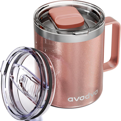 12oz Insulated Coffee Mug with 2 Lids & Handle, Stainless Steel Cup | Keeps Drinks Hot & Cold, Double Wall Vacuum Insulated Travel Tumbler for Home, Office & Outdoor, White - Colors B