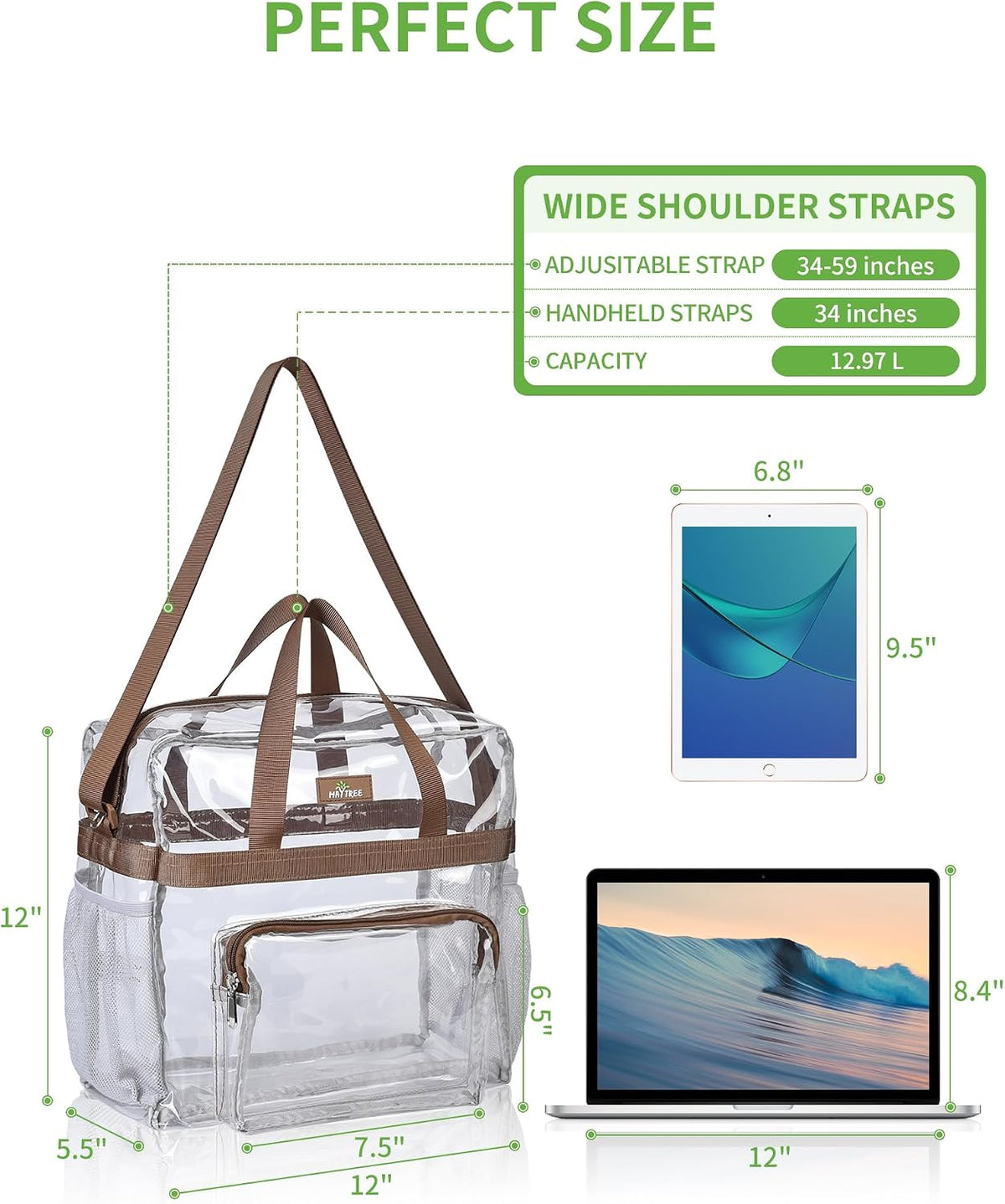 Clear Bag for Stadium Events, 12x5.5x12 Clear Tote Bag for Work