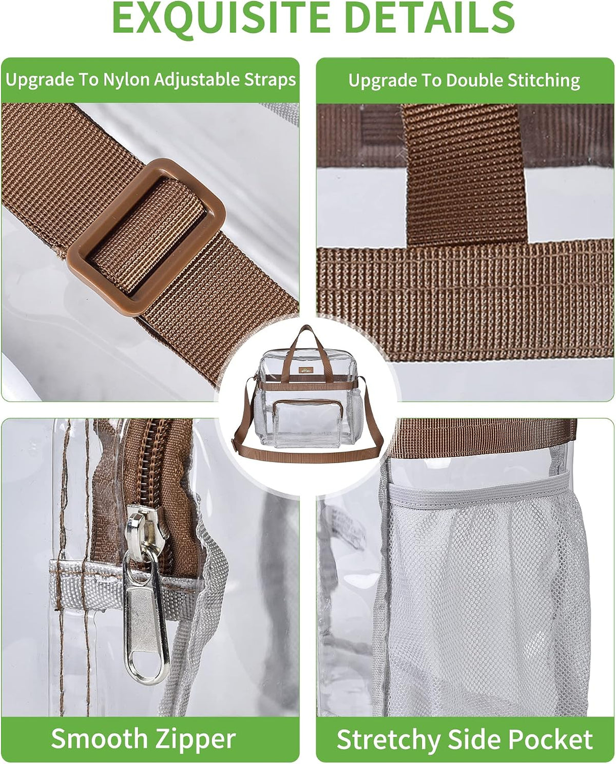 Clear Bag for Stadium Events, 12x5.5x12 Clear Tote Bag for Work
