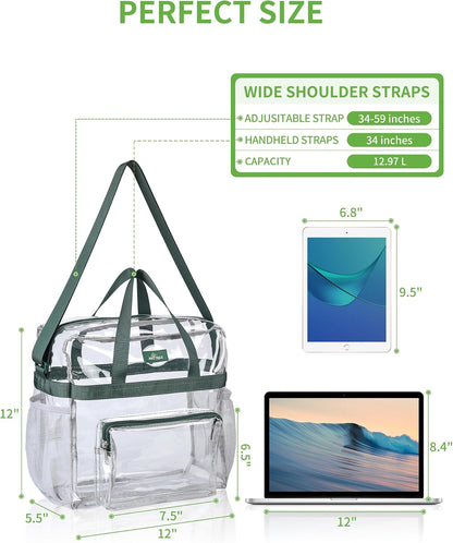 Clear Bag for Stadium Events, 12x5.5x12 Clear Tote Bag for Work